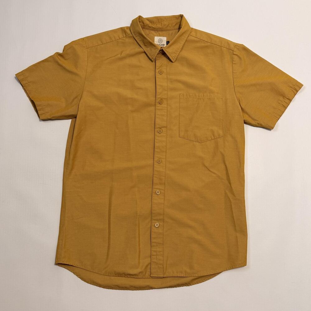 Flylow Shirt Mens Medium Yellow Short Sleeve Button Up Casual Style 1011